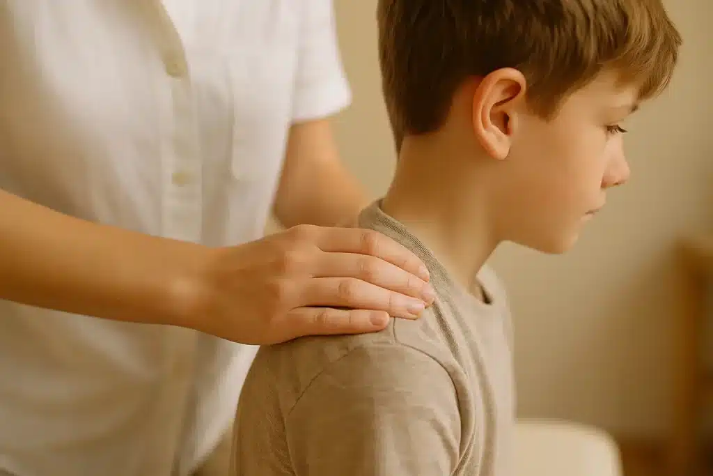 enfant assis dans un cabinet de chiropraxie